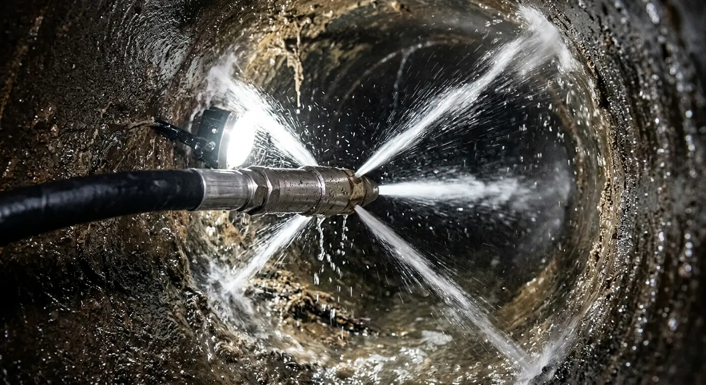 High-pressure hydro jetting nozzle cleaning sewer pipe for Storm Drain Cleaning in Siesta Key
